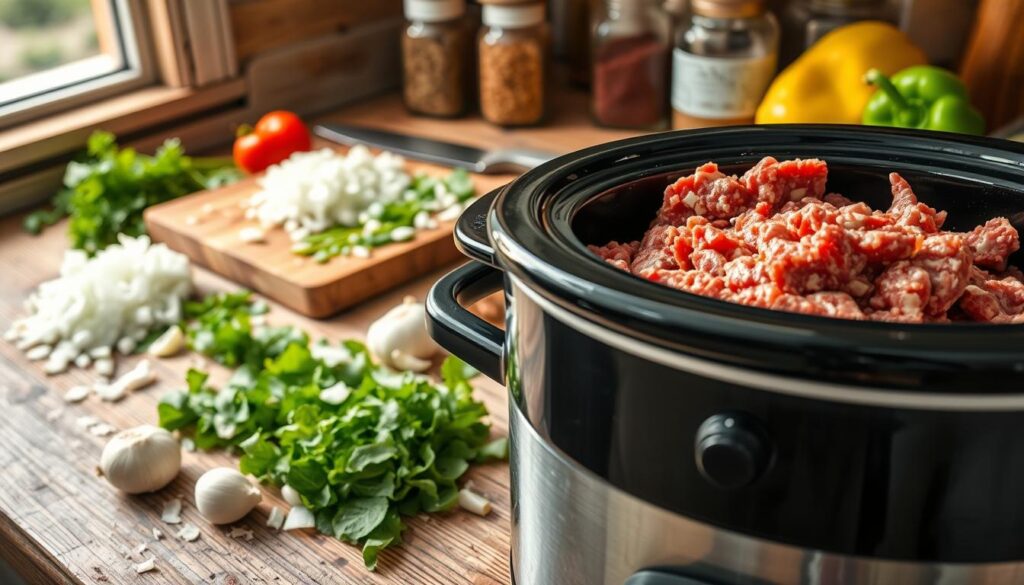 Ground Beef in Crock Pot Preparation