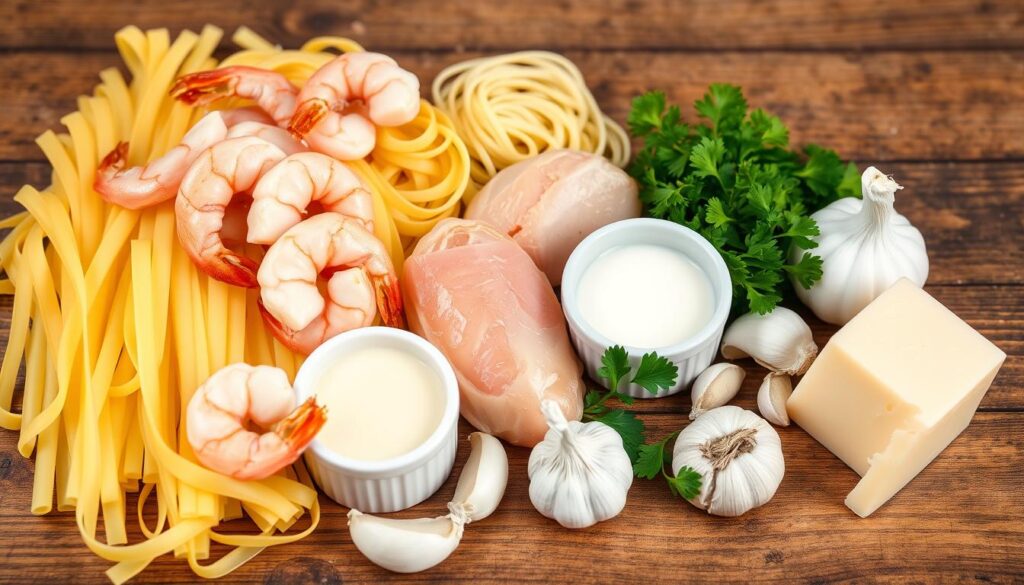 Ingredients for Creamy Fettuccine Alfredo