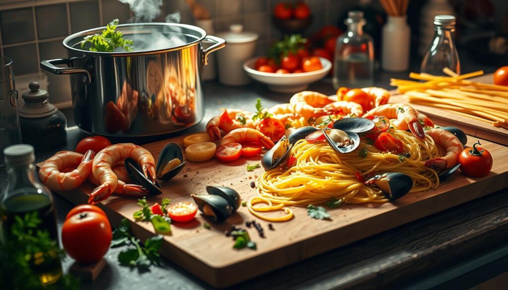 Italian Seafood Pasta Preparation