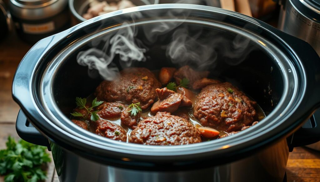 hamburger meat in crockpot